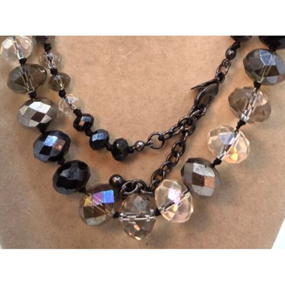 VTG JOAN RIVER'S RARE MIRROR CRYSTAL KNOTTED GRADUATED BEADED NECKLACE - Picture 2 of 2